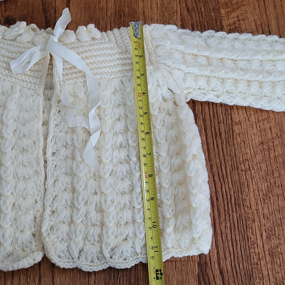 Vintage Handmade Knit Baby Sweater and Bonnet Set - Picture 6 of 11